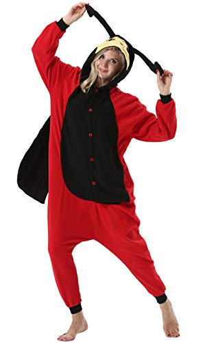 ULEEMARK Damen Jumpsuit Onesie Tier Fasching Halloween Kostüm Lounge Sleepsuit Herren Cosplay Overall Pyjama Schlafanzug Erwachsene Unisex Marienkäfer for M von ULEEMARK