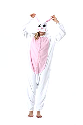 ULEEMARK Halloween Tier Onesies Kostüm Cosplay Pyjama Unisex Erwachsene Weißer Hase XL(178-187CM) von ULEEMARK