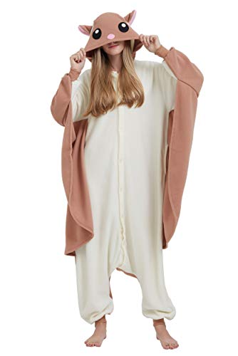 ULEEMARK Jumpsuit Onesie Tier Karton Fasching Halloween Kostüm Sleepsuit Cosplay Overall Pyjama Schlafanzug Erwachsene Unisex Lounge Kigurumi Fliegendes Eichhörnchen for Höhe 140-187CM von ULEEMARK