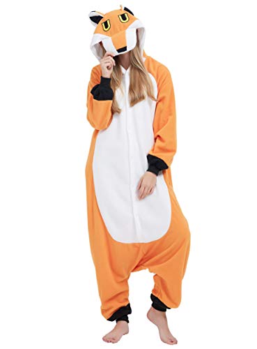 ULEEMARK Jumpsuit Onesie Tier Karton Fasching Halloween Kostüm Sleepsuit Cosplay Overall Pyjama Schlafanzug Erwachsene Unisex Lounge Kigurumi Fuchs for L von ULEEMARK