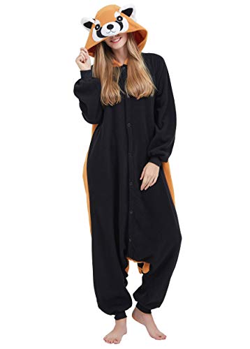 Jumpsuit Onesie Tier Karton Fasching Halloween Kostüm Sleepsuit Cosplay Overall Pyjama Schlafanzug Erwachsene Unisex Lounge Kigurumi Rote Panda for Höhe 140-187CM von ULEEMARK