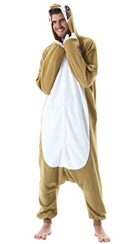 ULEEMARK Jumpsuit Onesie Tier Karton Kigurumi Fasching Halloween Kostüm Lounge Sleepsuit Cosplay Overall Pyjama Schlafanzug Erwachsene Unisex Damen Herren-S Faultier von ULEEMARK