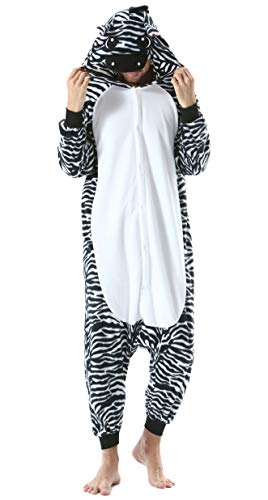 ULEEMARK Jumpsuit Onesie Tier Karton Kigurumi Fasching Halloween Kostüm Lounge Sleepsuit Cosplay Overall Pyjama Schlafanzug Erwachsene Unisex Damen Herren Zebra S von ULEEMARK