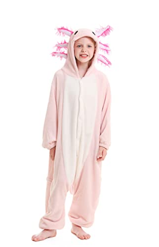 ULEEMARK Unisex-Kinder Kapuzen-Tier-Pyjama als Kostüm, rosa Axolotl, für eine Körpergröße von 120 cm von ULEEMARK