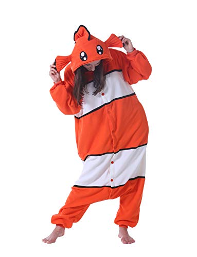 ULEEMARK Onesie Tier Damen Sleepwear Erwachsene Hoodie Tier Pyjamas Clownfisch-M(156-167CM) von ULEEMARK