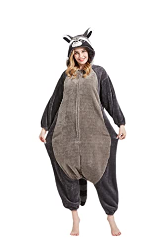 ULEEMARK Onesie Tier Damen Sleepwear Erwachsene Hoodie Tier Pyjamas Grauer Waschbär-S(148-155CM) von ULEEMARK