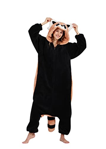 ULEEMARK Onesie Tier Damen Sleepwear Erwachsene Hoodie Tier Pyjamas Kleiner Waschbär-XL(178-187CM) von ULEEMARK