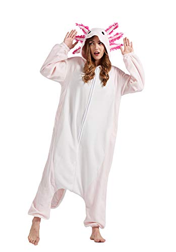 ULEEMARK Onesie Tier Damen Sleepwear Erwachsene Hoodie Tier Pyjamas Rosa Axolotl-XL(178-187CM) von ULEEMARK