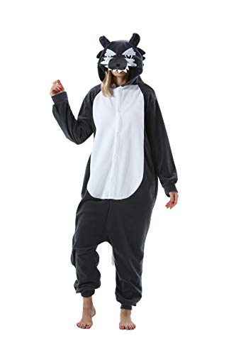 ULEEMARK Tier Onesies Kostüm Cosplay Pyjama Unisex Erwachsene Fasching Halloween Großer böser Wolf L(168-177CM) von ULEEMARK