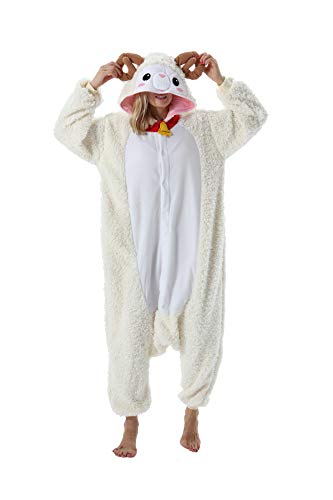 ULEEMARK Tier Onesies Kostüm Cosplay Pyjama Unisex Erwachsene Fasching Halloween Neue Ziege XL(178-187CM) von ULEEMARK