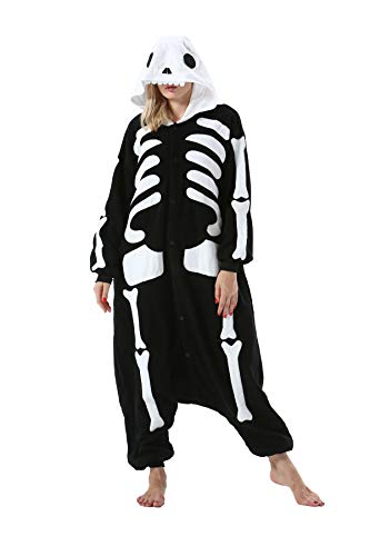ULEEMARK Tier Onesies Kostüm Cosplay Pyjama Unisex Erwachsene Fasching Halloween Skelett XL(178-187CM) von ULEEMARK