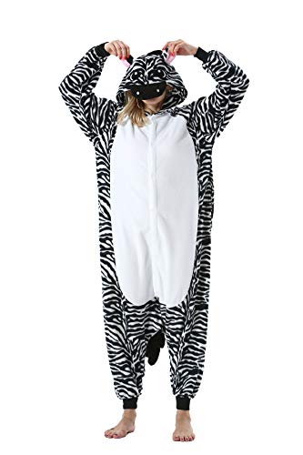 ULEEMARK Tier Onesies Kostüm Cosplay Pyjama Unisex Erwachsene Fasching Halloween Zebra L(168-177CM) von ULEEMARK