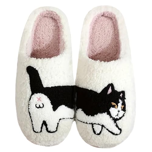 ULEL Damen Herren Süße Frosch Hausschuhe Fuzzy Memory Foam Kawaii Cartoon Tier Hausschuhe Winter Warme Flauschige Schuhe, Cat-big, 7.5-8.5 Women/6.5-7.5 Men von ULEL