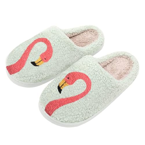 ULEL Damen Herren Süße Frosch Hausschuhe Fuzzy Memory Foam Kawaii Cartoon Tier Hausschuhe Winter Warme Flauschige Schuhe, Flamingo, 6.5-7 Women/5.5-6 Men von ULEL