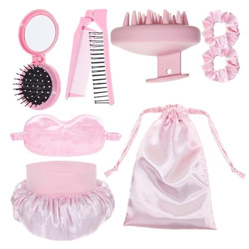 8-teiliges Reise-Haarpflege-Set für Frauen, inklusive Trockenhaarkappen, Schlafaugen, faltbarer Kamm, Kopfhautbürste, Massagegerät-Set von ULIJTH