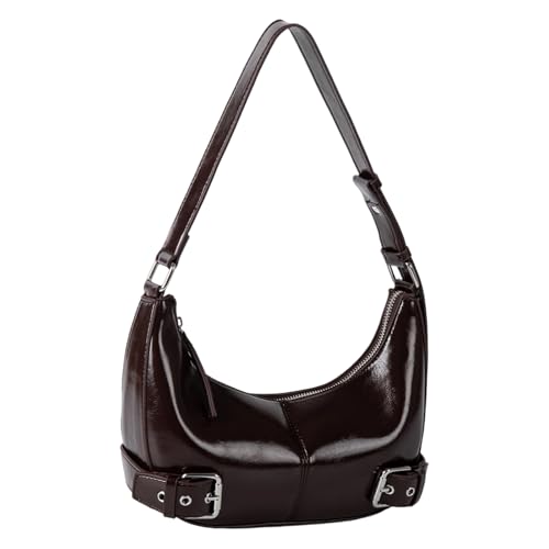 Damen PU Leder Umhängetasche Unterarm Geldbörse Schnallen Ornament Handtasche für Shopping und Dating mit großer Kapazität PU Leder Handtasche, coffee, One Size von ULIJTH