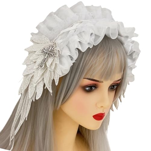 Gothic Haarschmuck mit weicher Spitze und Metallkreuzen Dekoration Gothic Spitze Haarband für Punk Styles Kopfschmuck von ULIJTH