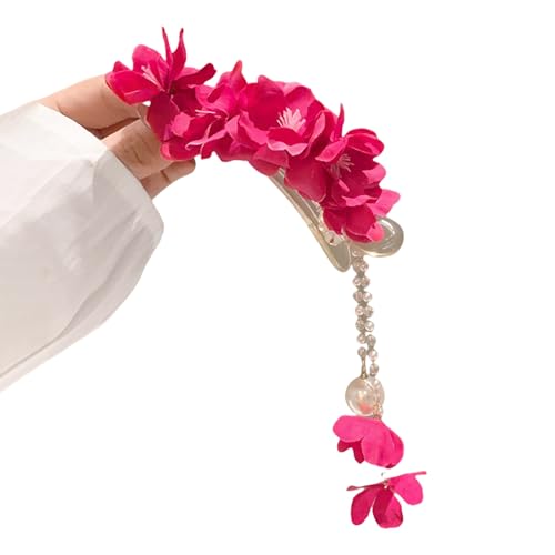 Handgefertigte Kamelien-Blumen-Haarspange, baumelnde Quasten, Entenschnabel-Clip, starker Halt, Haarhalter für Damen, verschiedene Anlässe von ULIJTH