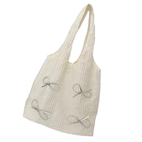 ULIJTH Anspruchsvolle gepunktete Schleifen-verzierte Unterarm-Handtasche, lässige Einkaufstasche, leichte Schultertasche für Arbeit oder Reisen, elegante Handtasche mit Punktschleifen von ULIJTH