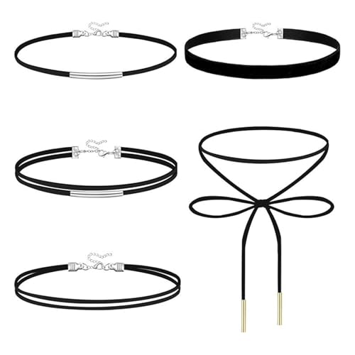 ULIJTH Doppellagiges schwarzes Stoff-Halsketten-Set, verstellbar, leicht, Schmuck für empfindliche Haut und stilvolle Outfits, weicher Stoffanhänger, Einheitsgröße, Wie beschrieben, Wie beschrieben von ULIJTH