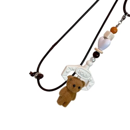 ULIJTH Elegante Charm-Halskette mit schönem Braunbär-Anhänger mit Flock- und Seilmaterialien, Schmuckzubehör für Damen, Freizeitkleidung von ULIJTH