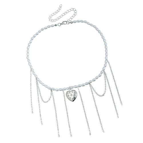 ULIJTH Elegante Halskette aus Legierung mit künstlichen Perlen in Herzform und beweglichen Perlendetails zum Verschenken, elegante Kunstperlen-Halskette ULIJTH Elegante Halskette aus Legierung mit künstlichen Perlen in Herzform und beweglichen Perlendetails zum Verschenken, elegante Kunstperlen-Halskette von ULIJTH