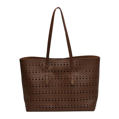 ULIJTH Große Kapazität, ausgehöhlte Unterarmtasche für Damen, leichte PU-Schultertasche, praktische Pendler, Arbeit, atmungsaktiver Riemen, braun, One Size von ULIJTH
