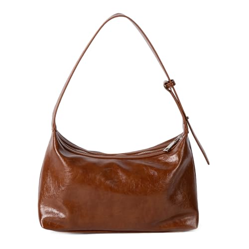 ULIJTH Moderne gewachste PU-Umhängetasche, leichte Unterarm-Geldbörse, Mehrzweck-Handtasche mit strukturiertem Innendesign, kompakt, organisierte Damen-Geldbörse, braun, One Size von ULIJTH