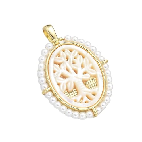 ULIJTH Modischer ovaler Medaillen-Anhänger mit Jungfrau Maria, Charm-Accessoire für Schmuckherstellung, mit Süßwasserperlen und Muscheln von ULIJTH