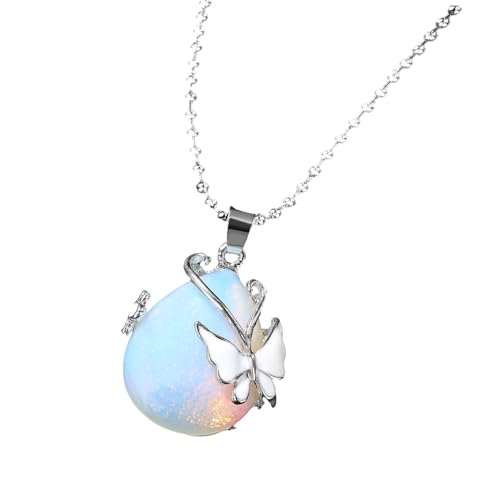 ULIJTH Schimmernde Kristall-Tropfen-Halskette mit Schmetterlingsmotiven, Schlüsselbein-Kette, Charm-Schmuck für Abend-Outfit, Amethyst-Halskette, Einheitsgröße, Wie beschrieben, Wie beschrieben von ULIJTH