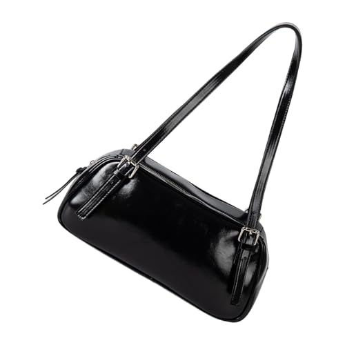 ULIJTH Stilvolle PU-Handtasche mit glänzendem Finish, luxuriöse Unterarm-Geldbörse für den täglichen Pendler und gesellschaftliche Zusammenkünfte, PU-Handtasche, Schwarz , One Size von ULIJTH