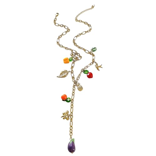 ULIJTH Trendige Y-förmige Edelstahl-Halskette, bunter Obst-Anhänger, verstellbare Kette, Modeschmuck, Geschenk, Accessoire, verstellbare Länge von ULIJTH