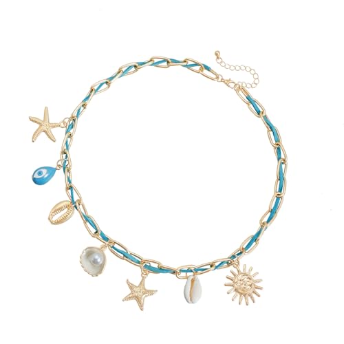 ULIJTH Von Sonne und Meer inspirierte, zarte Halskette, verstellbare Länge, modisches Accessoire für Freizeit-Outfits, Urlaubsschmuck ULIJTH Von Sonne und Meer inspirierte, zarte Halskette, verstellbare Länge, modisches Accessoire für Freizeit-Outfits, Urlaubsschmuck von ULIJTH