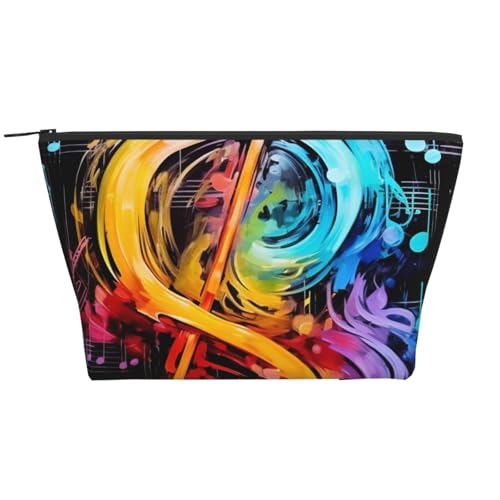 Bunte Trapez-Make-up-Tasche mit Musiknoten-Druck, für Damen und Mädchen, große Kapazität, tragbare Reise-Kosmetiktasche, Make-up-Tasche, Schwarz , Einheitsgröße, Kosmetiktasche von ULKMFFCF