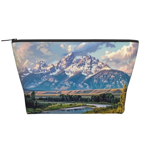 Grand Teton Trapez-Make-up-Tasche für Damen und Mädchen, großes Fassungsvermögen, tragbare Reise-Kosmetiktasche, Make-up-Tasche, Schwarz , Einheitsgröße, Kosmetiktasche von ULKMFFCF