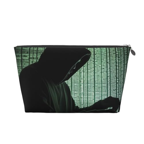 Hacker Attack Kulturbeutel für Damen und Mädchen, tragbare Reise-Kosmetiktasche, Leder, Make-up-Tasche, Organizer mit goldfarbenem Reißverschluss, silber, Einheitsgröße, Kulturbeutel von ULKMFFCF