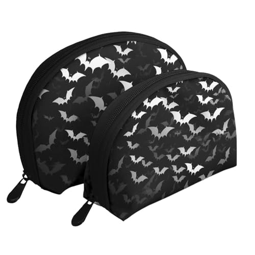 Halloween Flying Bats Printing Shell Makeup Bag Set 2-teiliges Kosmetiktaschen Tragbare Reise Make-up Aufbewahrungstasche für Frauen Mädchen, weiß, Einheitsgröße, Kosmetiktasche von ULKMFFCF