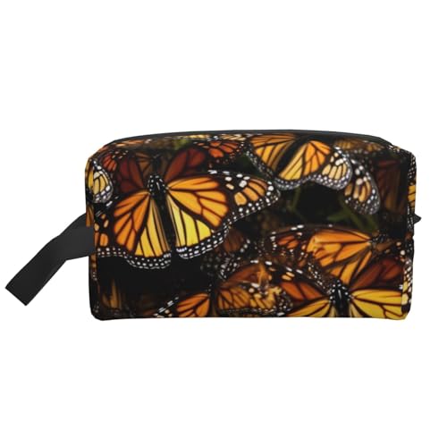 Heaps of Orange Monarch Butterflies Printing Portable Makeup Bag for Women Girl Large Capacity Travel Cosmetic Bag Makeup Pouch Organizer with Handle, weiß, Einheitsgröße, Kosmetiktasche von ULKMFFCF