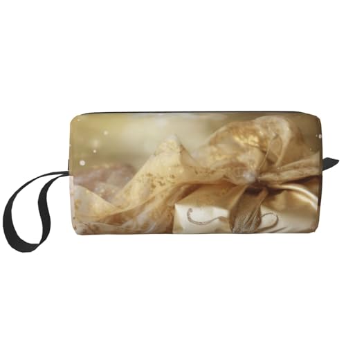 Hello Hawaii Make-up-Tasche für Damen und Mädchen, tragbare Reise-Kosmetiktasche, Make-up-Tasche, Organizer mit Griff, Gold Seide Weihnachten, Einheitsgröße, Kosmetiktasche von ULKMFFCF