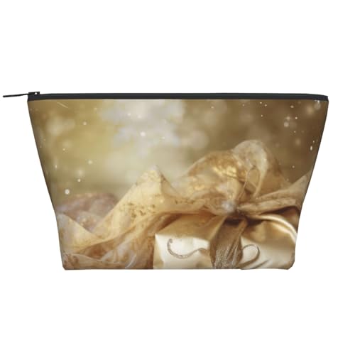 Hello Hawaii Trapez-Make-up-Tasche für Damen und Mädchen, großes Fassungsvermögen, tragbare Reise-Kosmetiktasche, Make-up-Tasche, Gold Seide Weihnachten, Einheitsgröße, Kosmetiktasche von ULKMFFCF