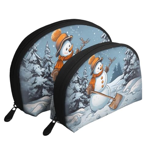Hello Hawaii bedrucktes Muschel-Make-up-Taschen-Set, 2-teilig, tragbare Reise-Make-up-Aufbewahrungstasche für Frauen und Mädchen, Hardworking Snowman, Einheitsgröße, Kosmetiktasche von ULKMFFCF