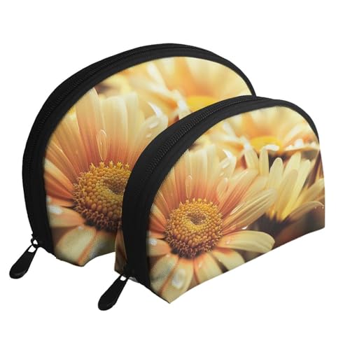 Kosmetiktaschen-Set mit Blumen-Kunstdruck, 2-teilig, tragbare Reise-Make-up-Aufbewahrungstasche für Frauen und Mädchen, weiß, Einheitsgröße, Kosmetiktasche von ULKMFFCF