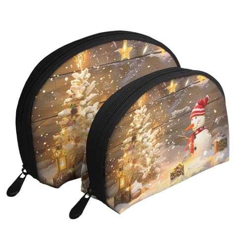 Kosmetiktaschen-Set mit Weihnachts- und Schneemann-Aufdruck, 2-teilig, tragbare Reise-Make-up-Aufbewahrungstasche für Frauen und Mädchen, weiß, Einheitsgröße, Kosmetiktasche von ULKMFFCF