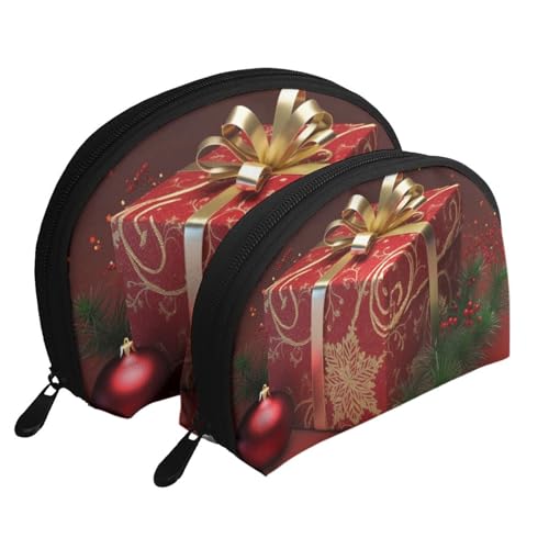 Kosmetiktaschen-Set mit niedlichem Schneemann-Druck, 2-teilig, tragbare Reise-Make-up-Aufbewahrungstasche für Frauen und Mädchen, Weihnachts-Geschenkbox, Einheitsgröße, Kosmetiktasche von ULKMFFCF