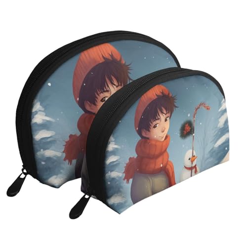 Kosmetiktaschen-Set mit pinkem Flamingo-Ananas-Aufdruck, 2-teiliges Kosmetiktaschen-Set, tragbare Reise-Make-up-Aufbewahrungstasche für Frauen und Mädchen, Frohe Weihnachten Cartoon, Einheitsgröße von ULKMFFCF