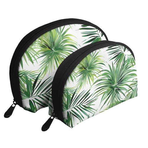 Kosmetiktaschen-Set mit transparentem Palmblatt-Muster, 2-teilig, tragbare Reise-Make-up-Aufbewahrungstasche für Damen und Mädchen, weiß, Einheitsgröße, Kosmetiktasche von ULKMFFCF