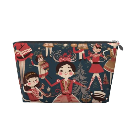 Kulturbeutel für Damen, Nussknacker, Ballett, Weihnachten, Tanz, Cartoon, bedruckt, für Frauen und Mädchen, tragbare Reise-Kosmetiktasche, Make-up-Tasche, Organizer mit goldfarbenem Reißverschluss von ULKMFFCF