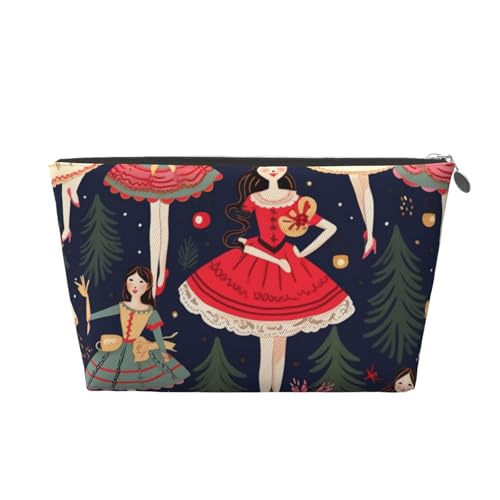 Kulturbeutel für Damen, Nussknacker, Ballett, Weihnachten, Tanz, bedruckt, für Frauen und Mädchen, tragbare Reise-Kosmetiktasche, Leder-Make-up-Tasche, Organizer mit goldfarbenem Reißverschluss von ULKMFFCF