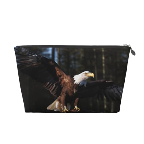 Kulturbeutel mit 3D-Aufdruck "Weißkopfseeadler", für Damen und Mädchen, tragbare Reise-Kosmetiktasche, Leder-Make-up-Tasche, Organizer mit goldfarbenem Reißverschluss, silber, Einheitsgröße, von ULKMFFCF