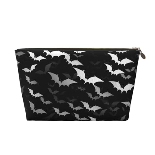Kulturbeutel mit Halloween-Motiv mit fliegenden Fledermäusen für Damen und Mädchen, tragbare Reise-Kosmetiktasche, Leder-Make-up-Tasche, Organizer mit goldfarbenem Reißverschluss, gold, Einheitsgröße, von ULKMFFCF